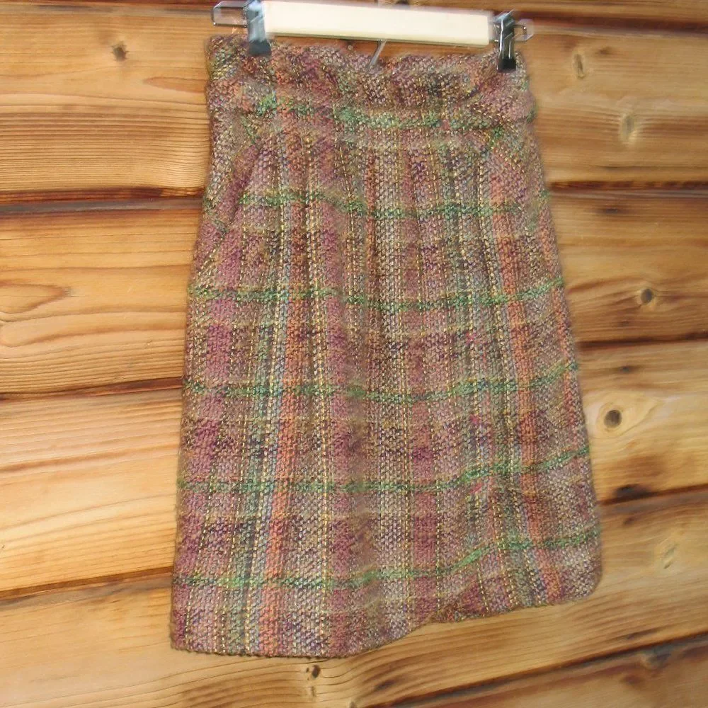 Multi Color Plaid Wool Blend Skirt